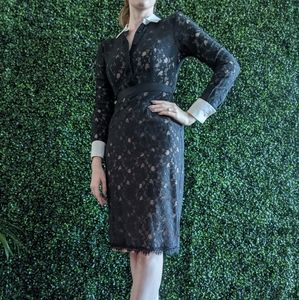 BCBG Black Lace White Collar Dress w/ Back Cutout